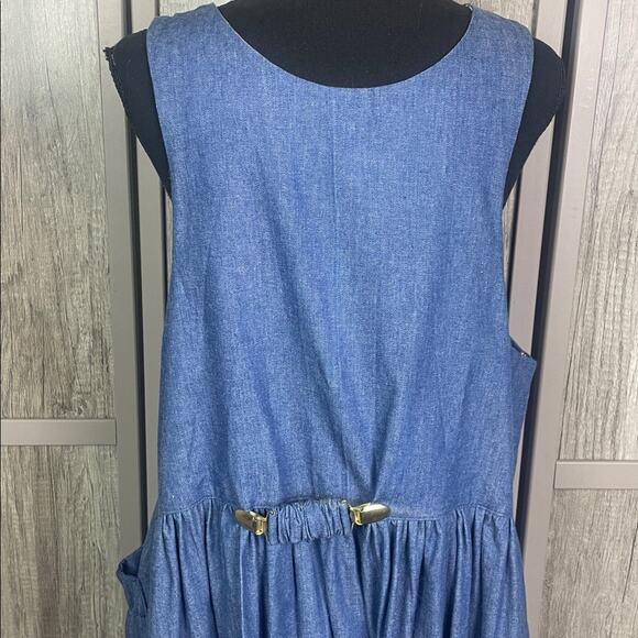 Vintage 90's Handcrafted Patriotic Denim Dress with Flag Buttons Women's L - Picture 8 of 12